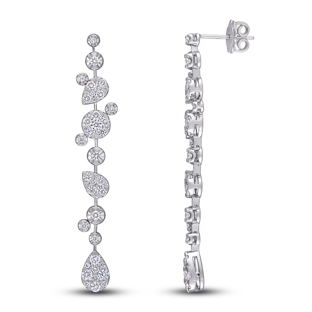 Diamond Drop Earrings 1-3/4 ct tw Round 14K White Gold Ik2xIN3H