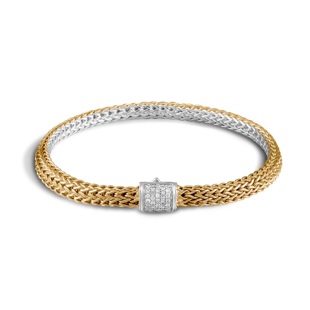 John Hardy Classic Chain 5MM Reversible Bracelet, Silver, 18K, Diamonds, Large Ilf7MnM2