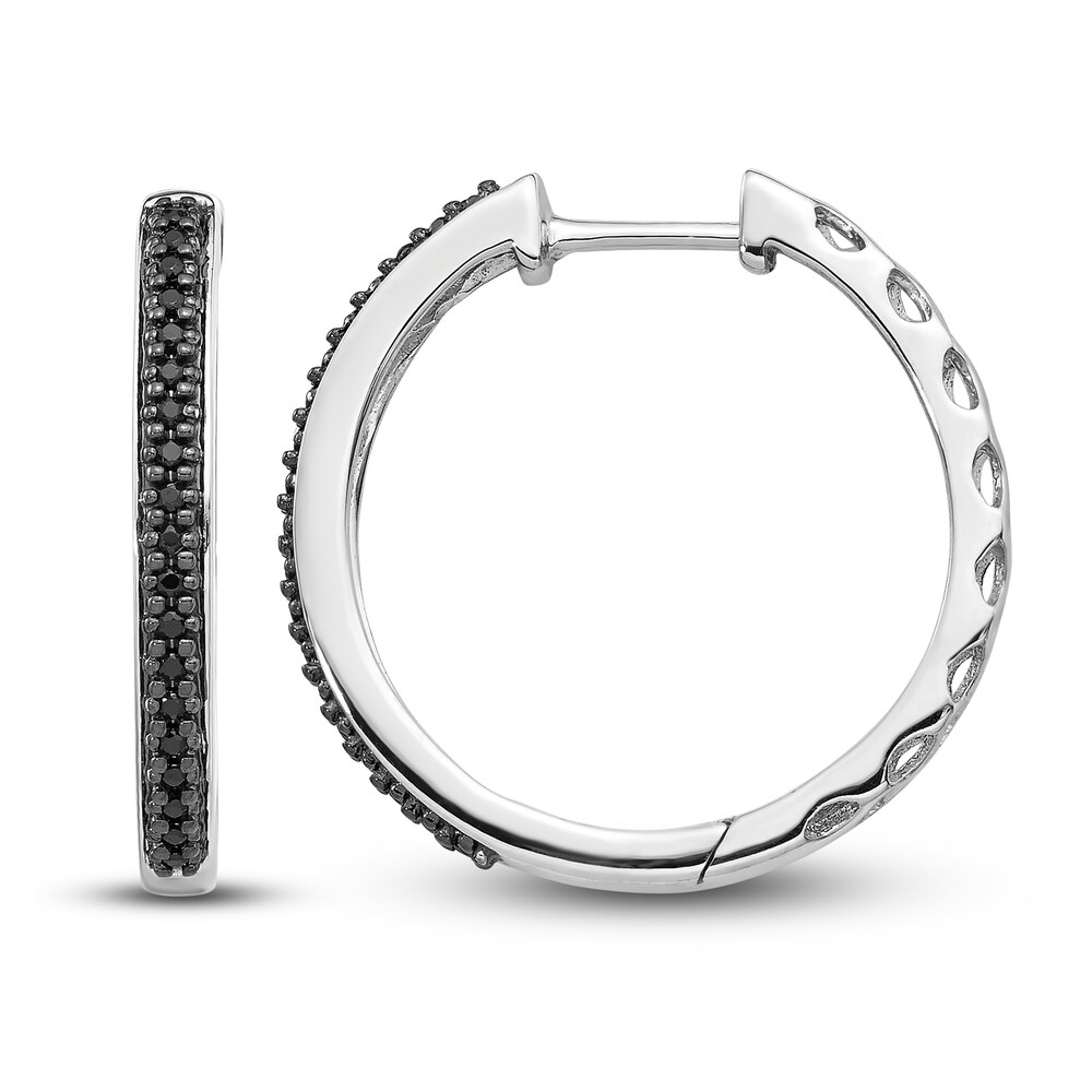 Black Diamond Hoop Earrings 1/6 ct tw Round 14K White Gold Ill7N1jv