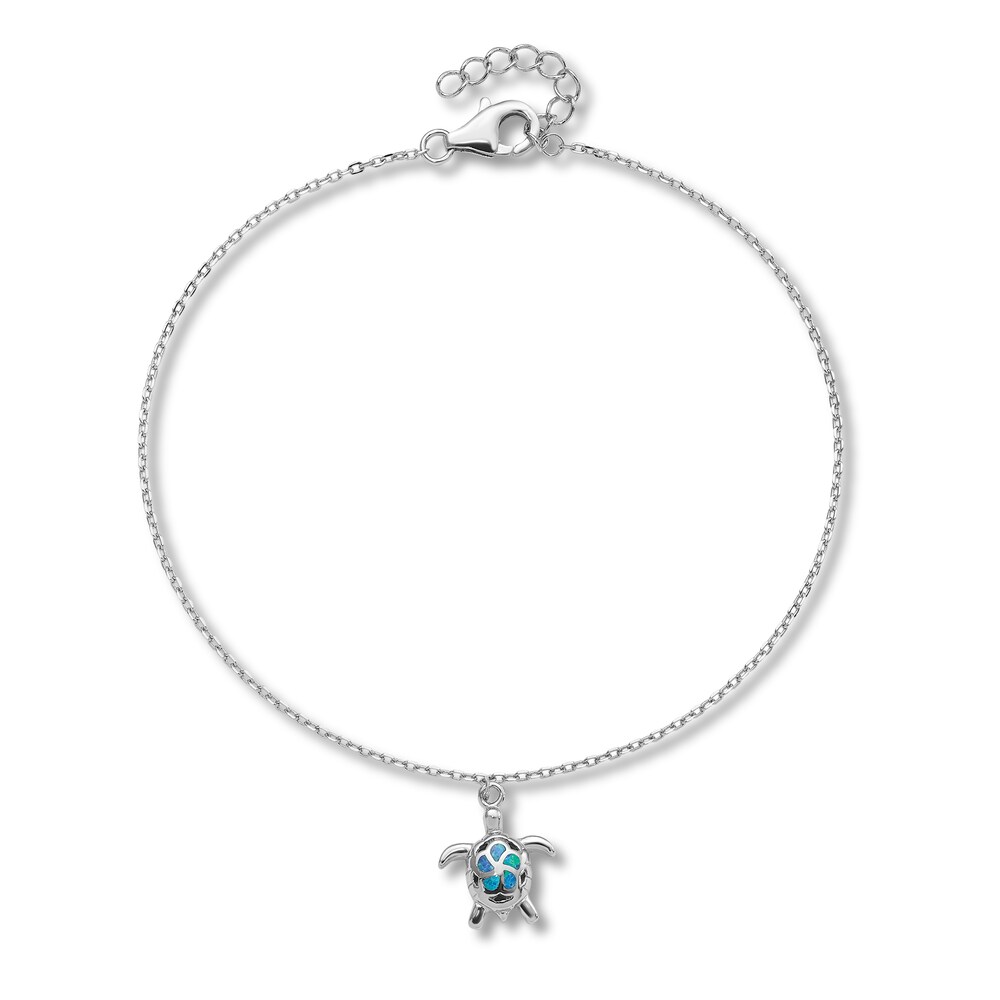 Lab-Created Opal Anklet Sterling Silver 9" IyTCfZQE