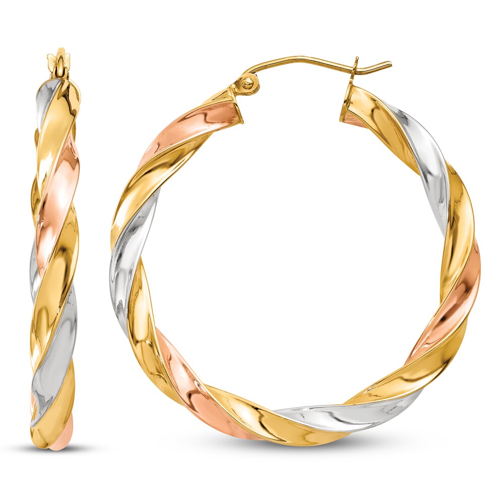 Light Twisted Hoop Earrings 14K Tri-Color Gold J0Twao0P