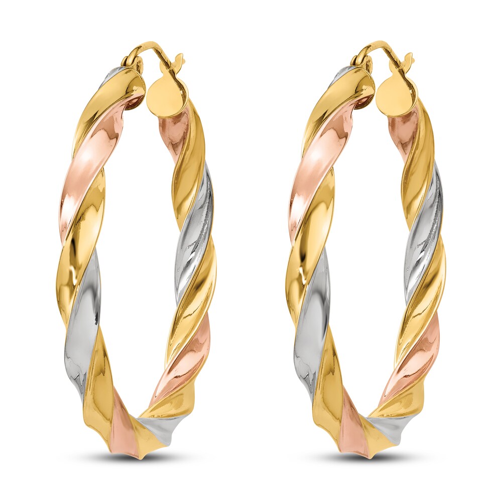 Light Twisted Hoop Earrings 14K Tri-Color Gold J0Twao0P
