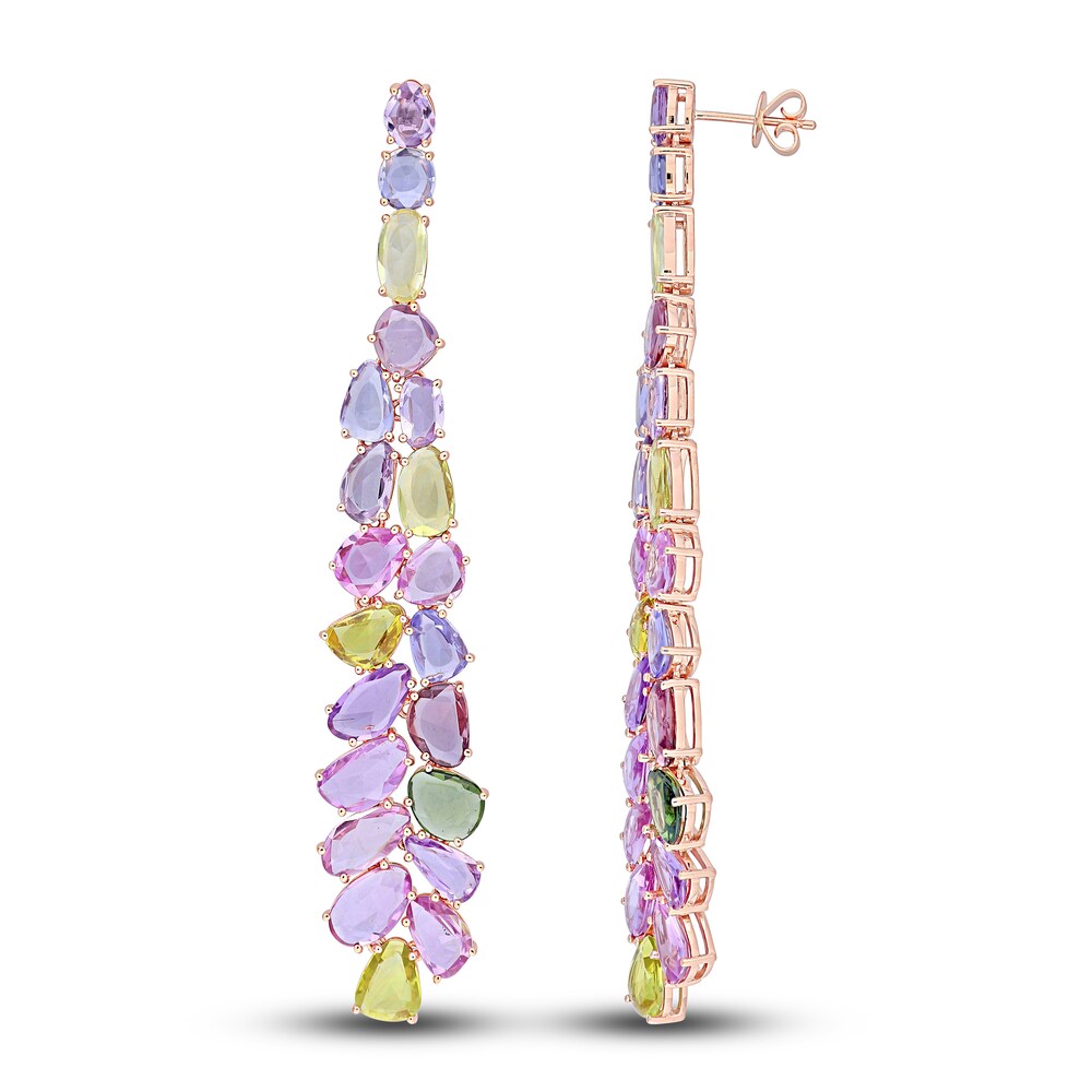 Multicolor Natural Sapphire Drop Earrings 14K Rose Gold J0wzhN9s
