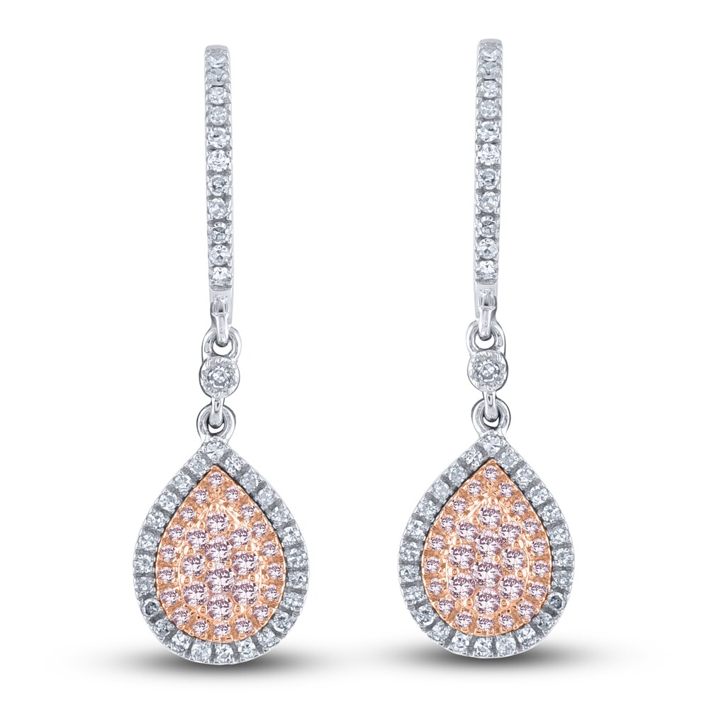 Pink & White Diamond Drop Earrings 1/3 ct tw Round 14K Two-Tone Gold J2Vs09ye