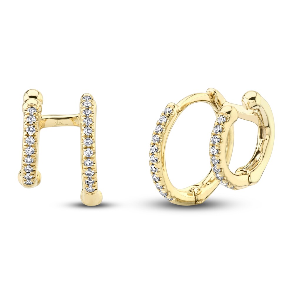 Shy Creation Diamond Huggie Earrings 1/10 ct tw Round 14K Yellow Gold SC55005961V2 J61oKMW5