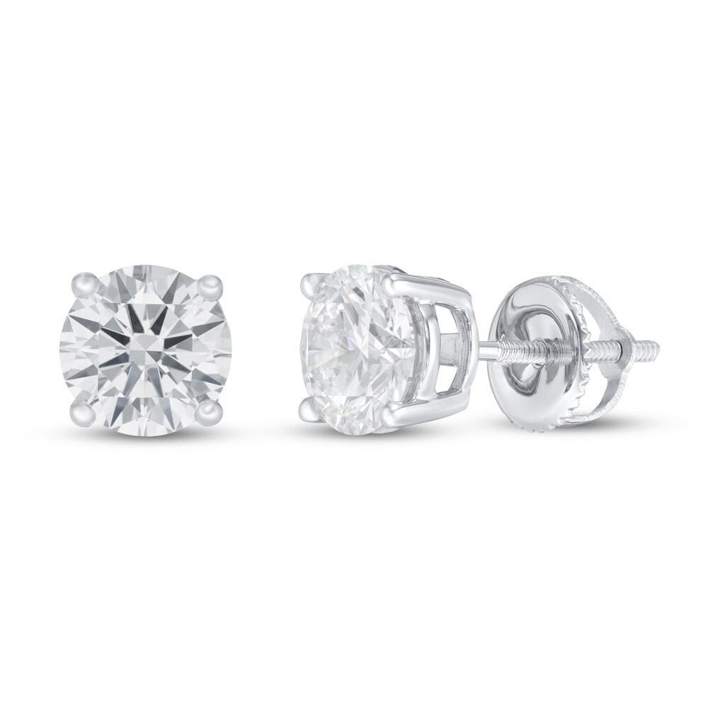 Lab-Created Diamond Solitaire Earrings 2 ct tw Round 14K White Gold (SI2/F) J7SQZ5Uz