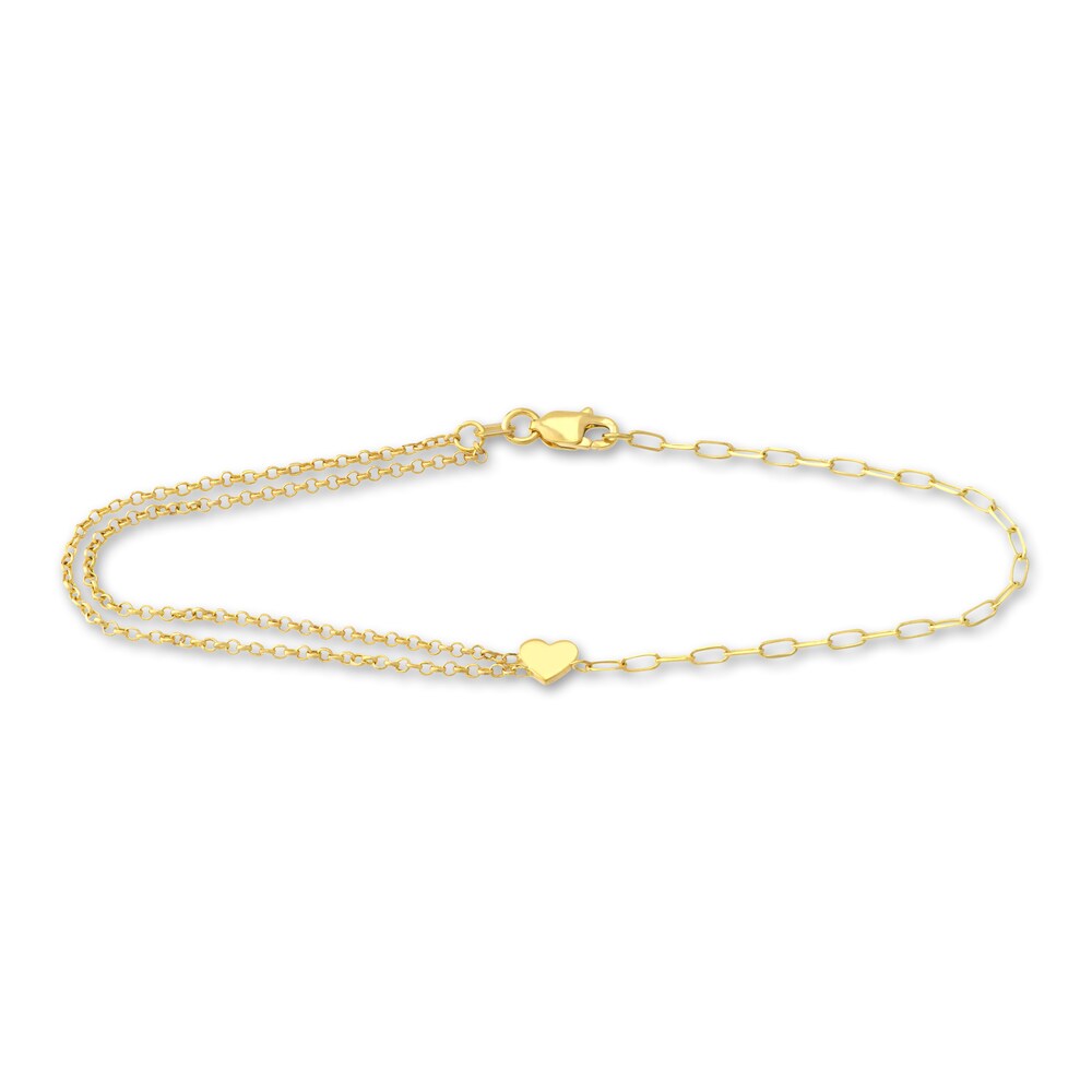 Paperclip/Rolo Heart Bracelet 14K Yellow Gold 7.3" JASfvY1y
