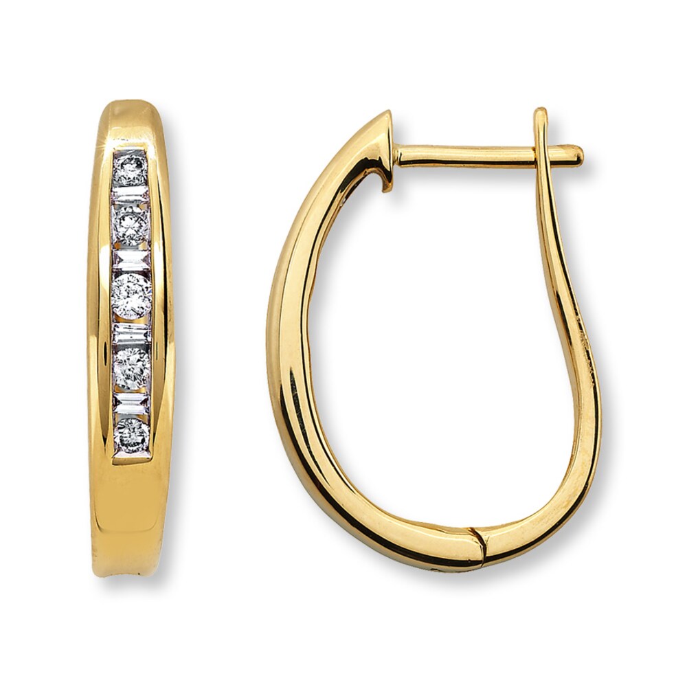 Diamond Hoop Earrings 1/4 ct tw Round-cut 10K Yellow Gold JN5qxCoC