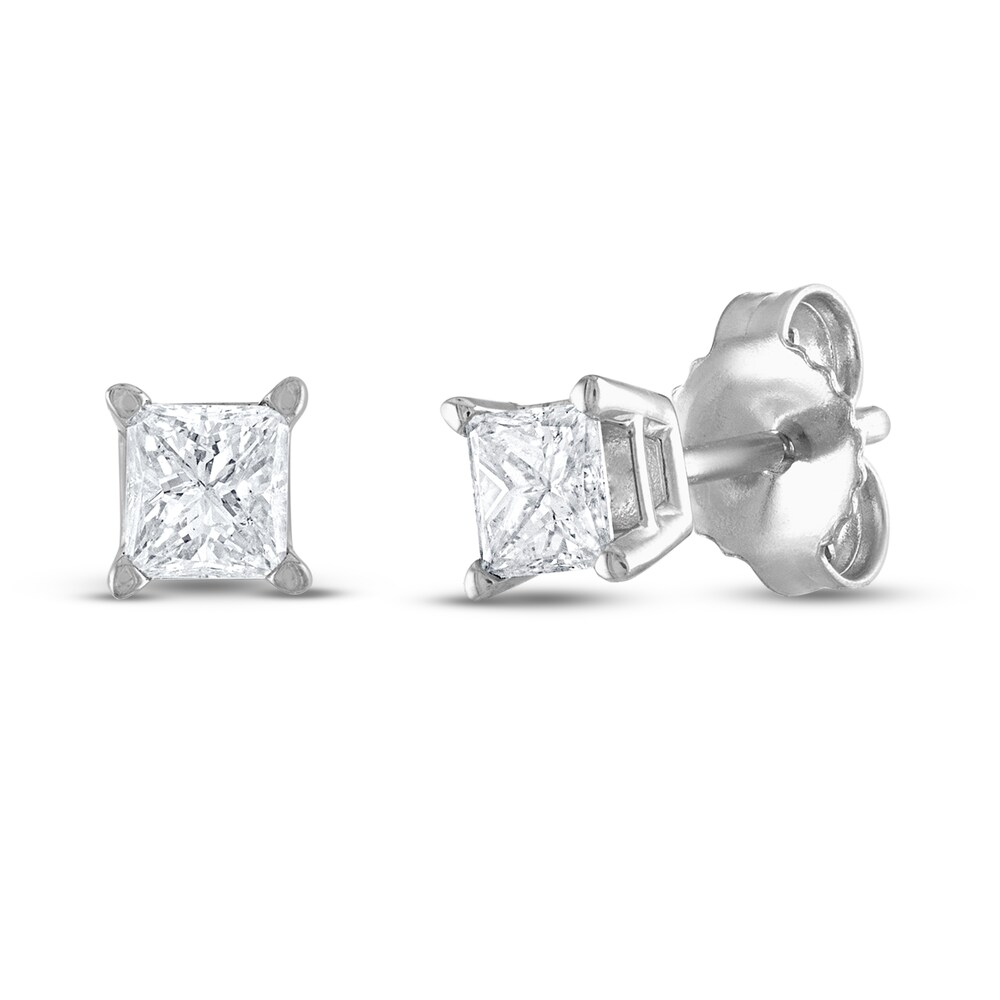 Diamond Solitaire Earrings 1/3 ct tw Princess-Cut 14K White Gold (I2/I) JTGgeHjK