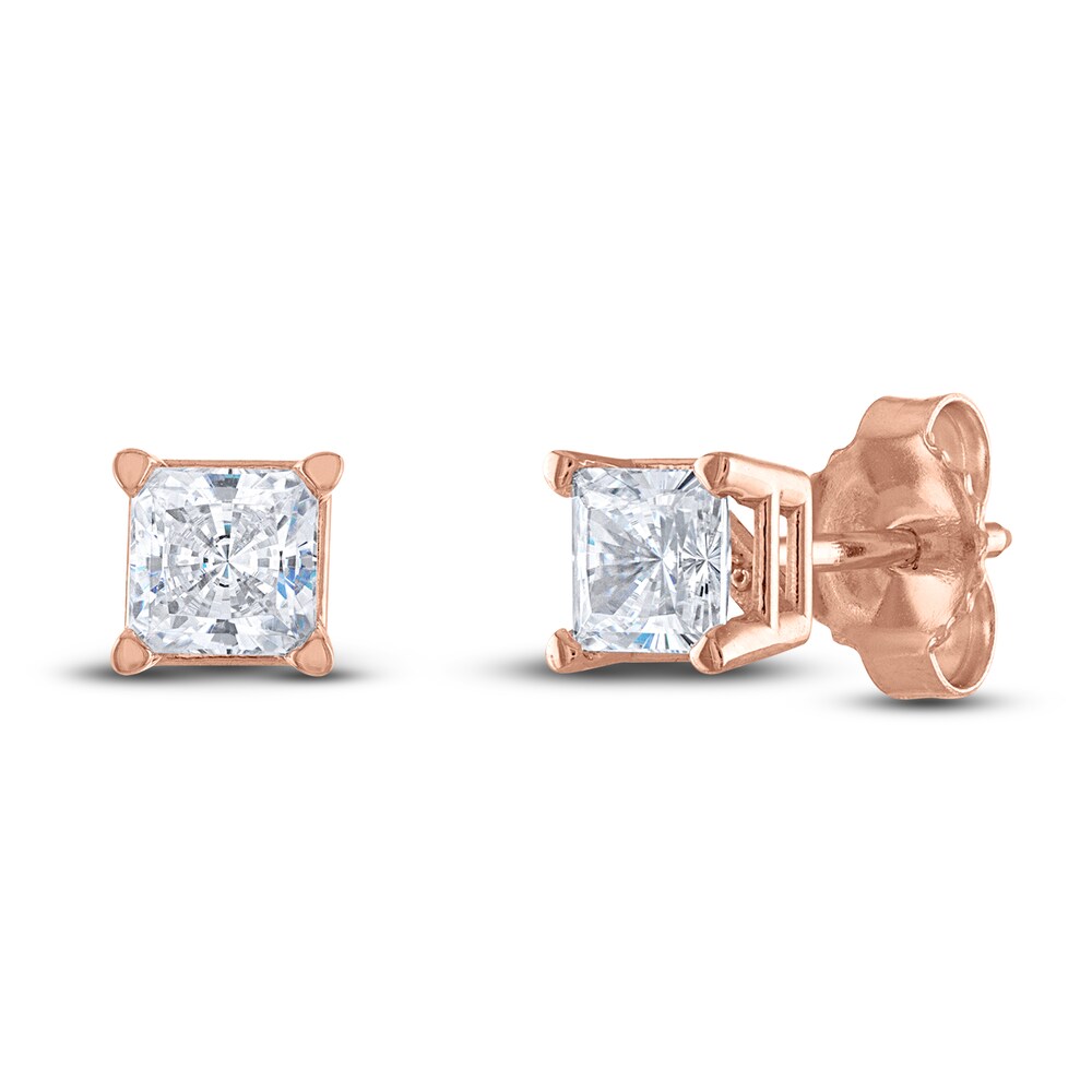 Diamond Solitaire Stud Earrings 1/2 ct tw Princess 14K Rose Gold (I2/I) JU9fn03w