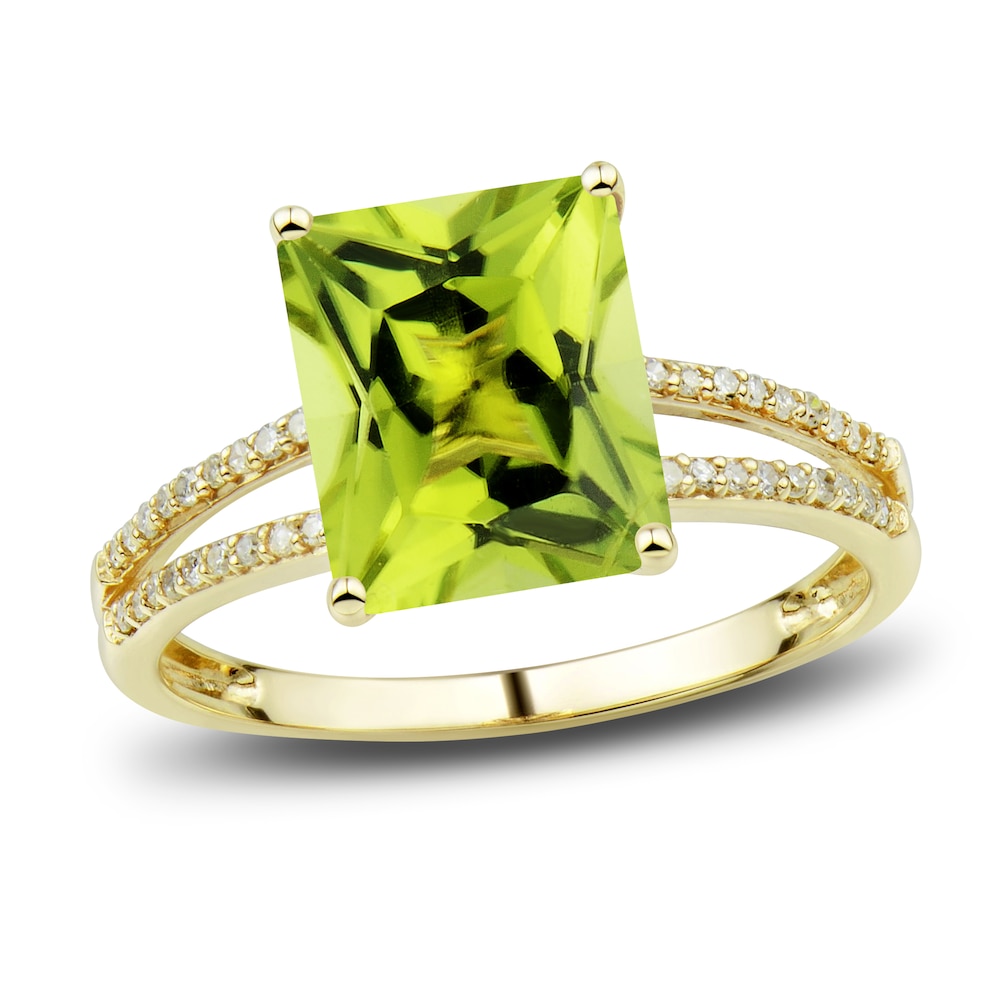 Natural Peridot Ring, Earring & Necklace Set 1/5 ct tw Diamonds 10K Yellow Gold JV8zVT6q