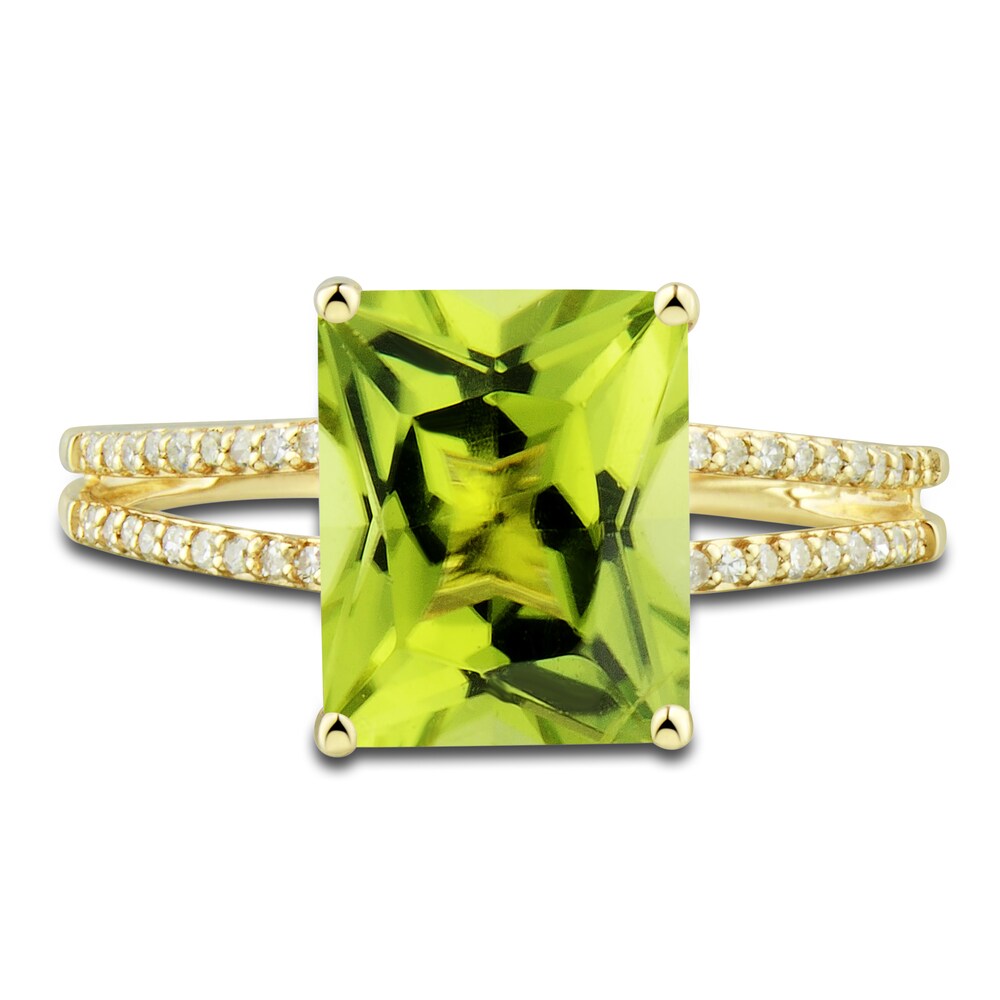 Natural Peridot Ring, Earring & Necklace Set 1/5 ct tw Diamonds 10K Yellow Gold JV8zVT6q