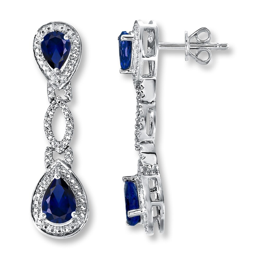 Lab-Created Sapphires Diamond Accents Sterling Silver Earrings JXirDylA