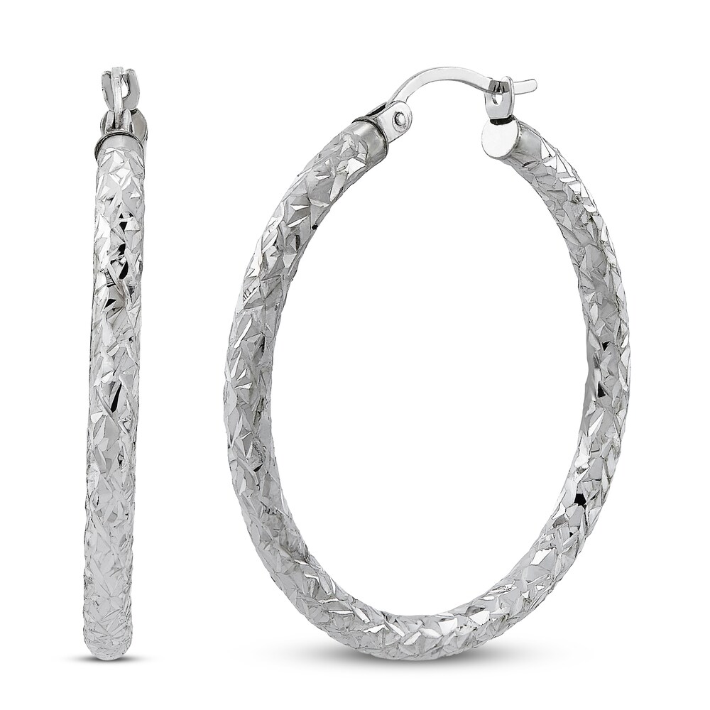 Crystal Cut Hoop Earrings Sterling Silver JqwPSMeR