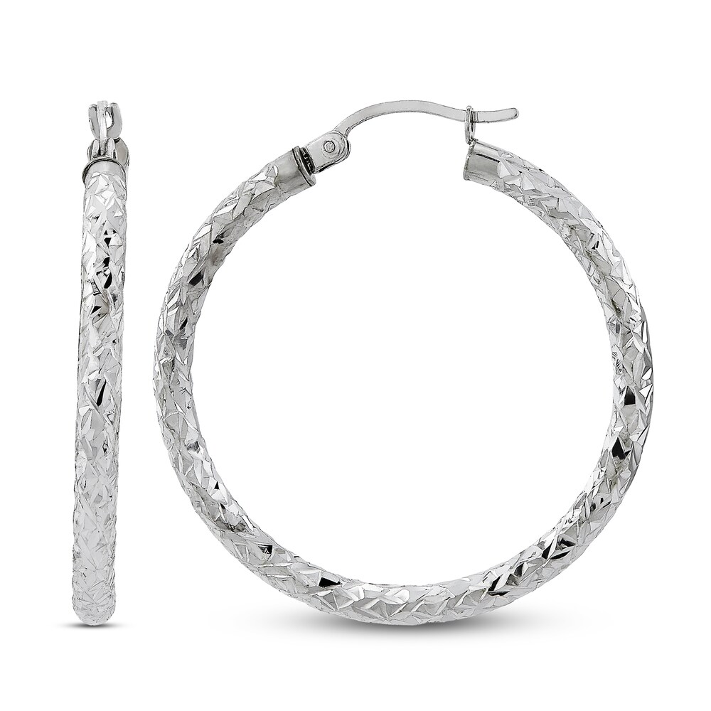 Crystal Cut Hoop Earrings Sterling Silver JqwPSMeR