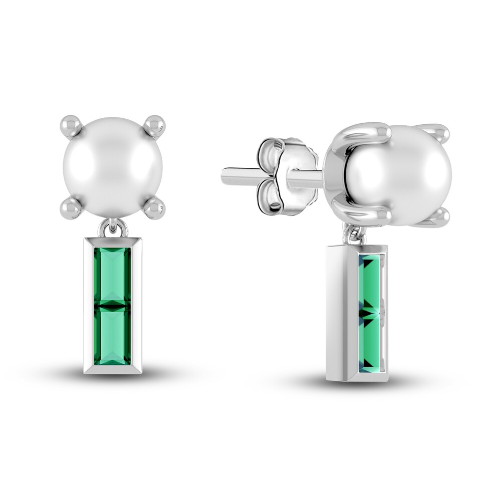 Juliette Maison Natural Emerald Baguette and Cultured Freshwater Pearl Earrings 10K White Gold JrqeE1tG