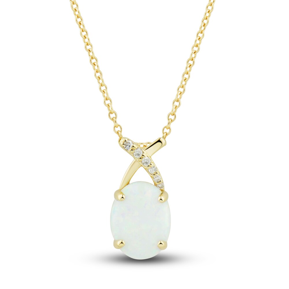 Lab-Created Opal Ring, Earring & Necklace Set 1/5 ct tw Diamonds 10K Yellow Gold Jsg0TokH