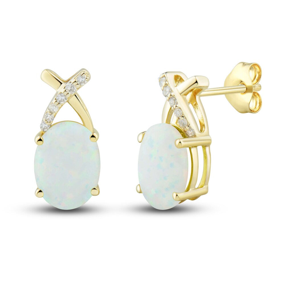 Lab-Created Opal Ring, Earring & Necklace Set 1/5 ct tw Diamonds 10K Yellow Gold Jsg0TokH