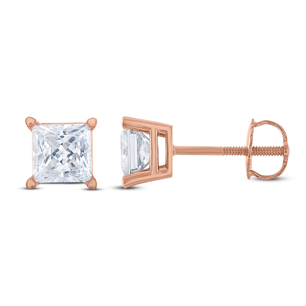 Diamond Solitaire Stud Earrings 1 ct tw Princess 14K Rose Gold (I2/I) Juvj1kfu