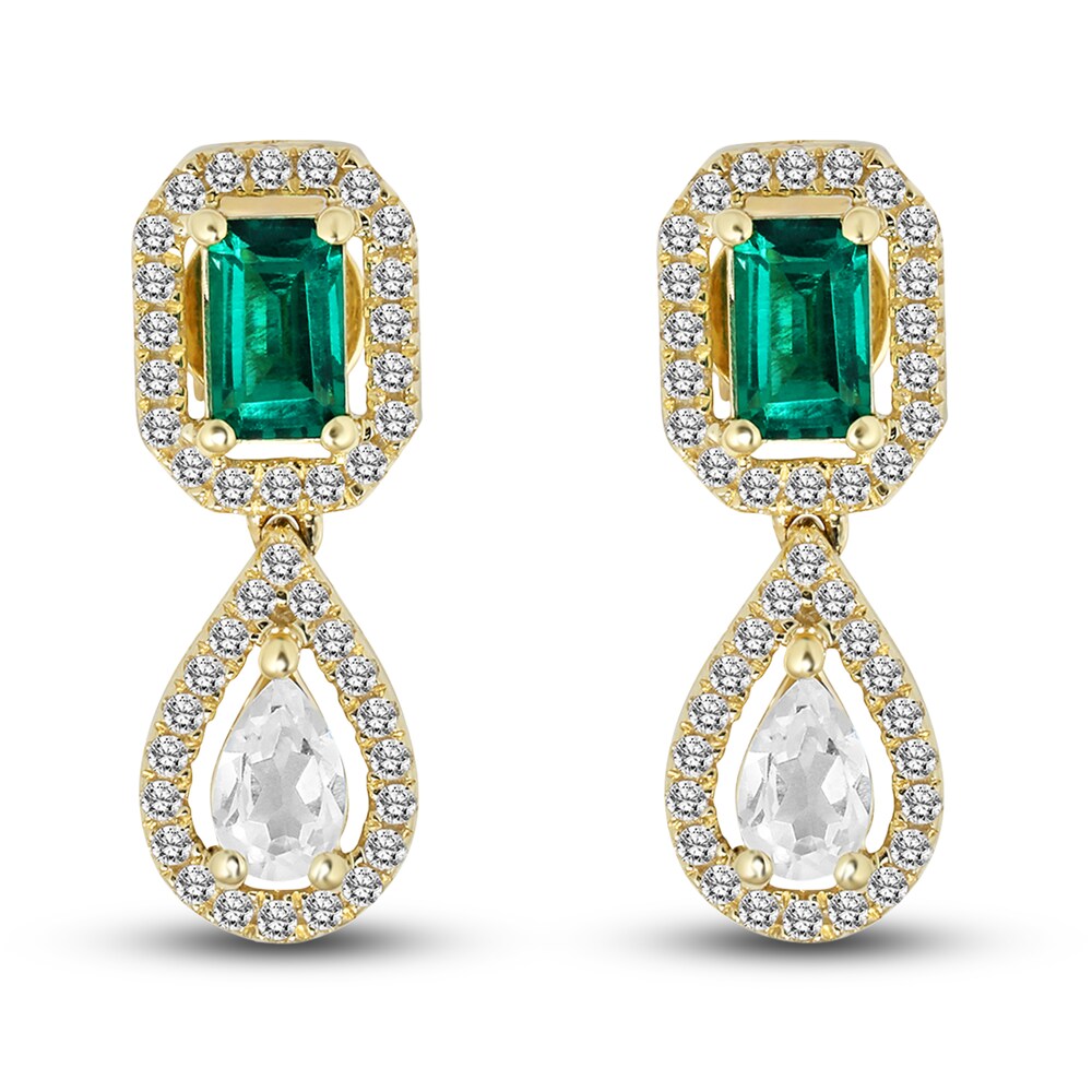 Lab-Created Emerald & Lab-Created White Sapphire Earrings 10K Yellow Gold JzcPYL3p