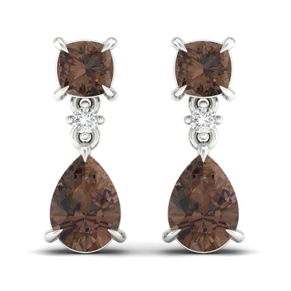 Natural Smoky Quartz Earrings 1/20 ct tw Diamonds 14K White Gold K2fRtG2w