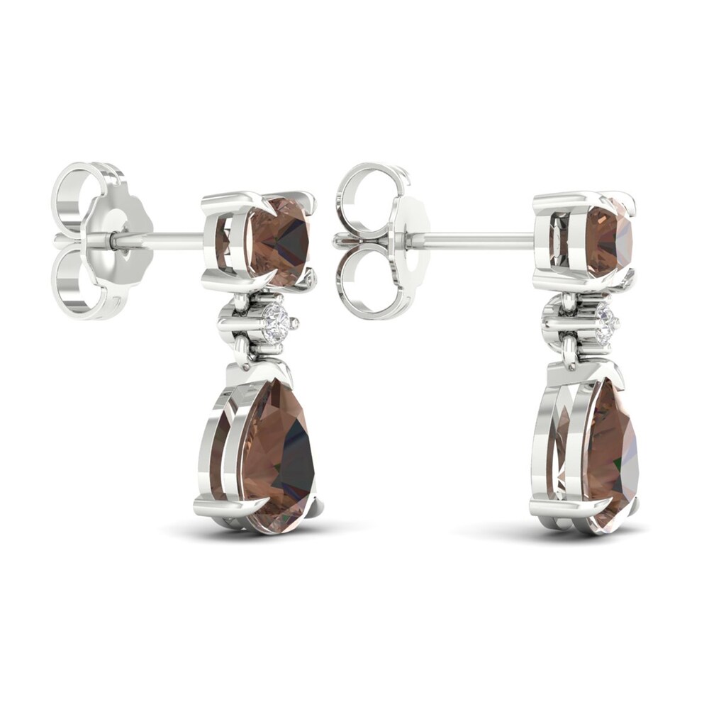 Natural Smoky Quartz Earrings 1/20 ct tw Diamonds 14K White Gold K2fRtG2w