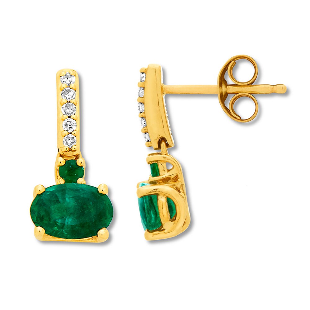 Natural Emerald Earrings 1/20 ct tw Diamonds 10K Yellow Gold K4MzAZLm [K4MzAZLm]
