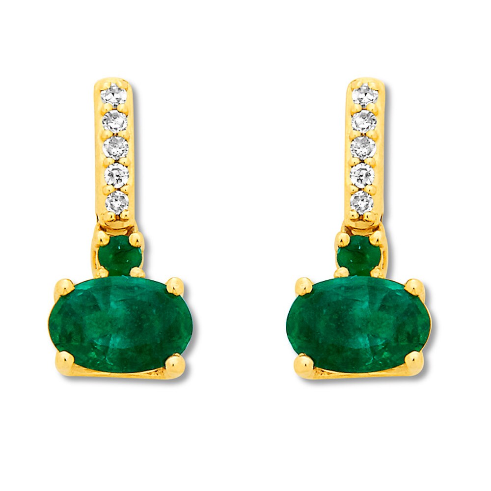 Natural Emerald Earrings 1/20 ct tw Diamonds 10K Yellow Gold K4MzAZLm