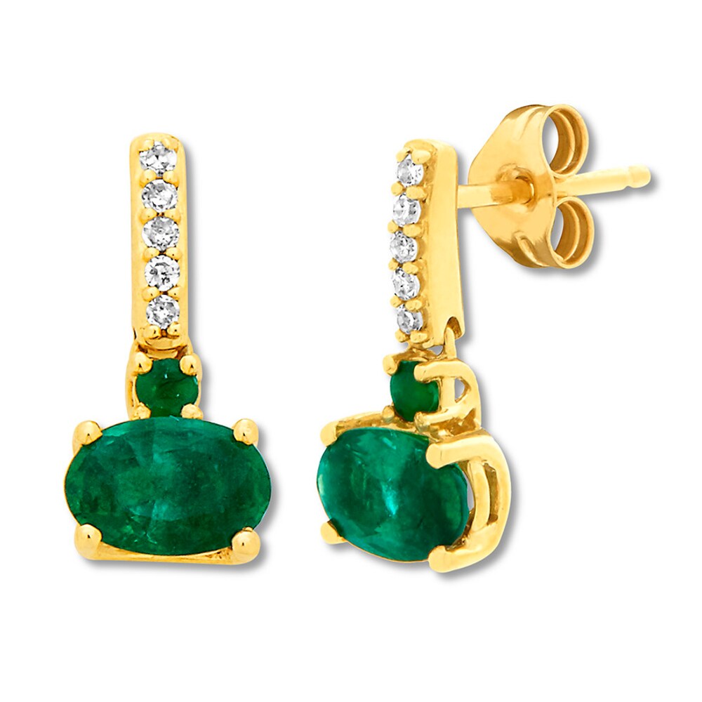 Natural Emerald Earrings 1/20 ct tw Diamonds 10K Yellow Gold K4MzAZLm