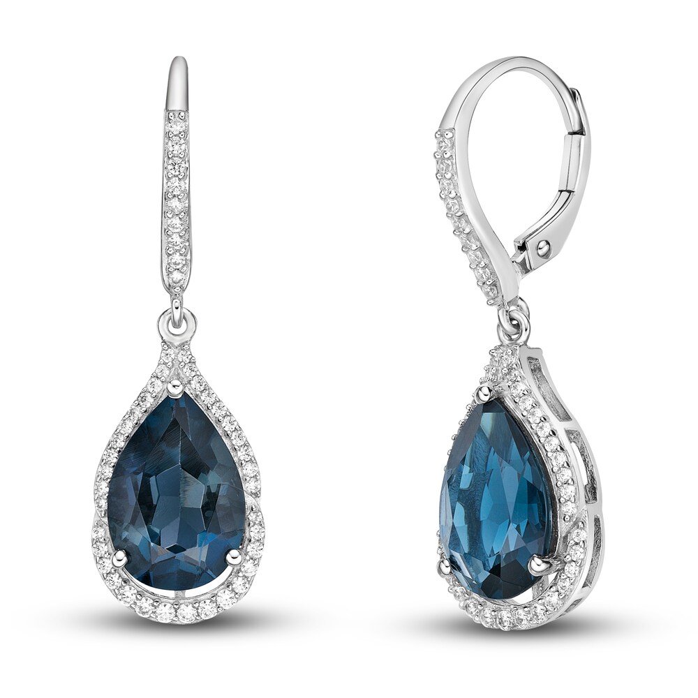 Natural London Blue Topaz Dangle Earrings 3/8 ct tw Diamonds 10K White Gold K5To0YP0