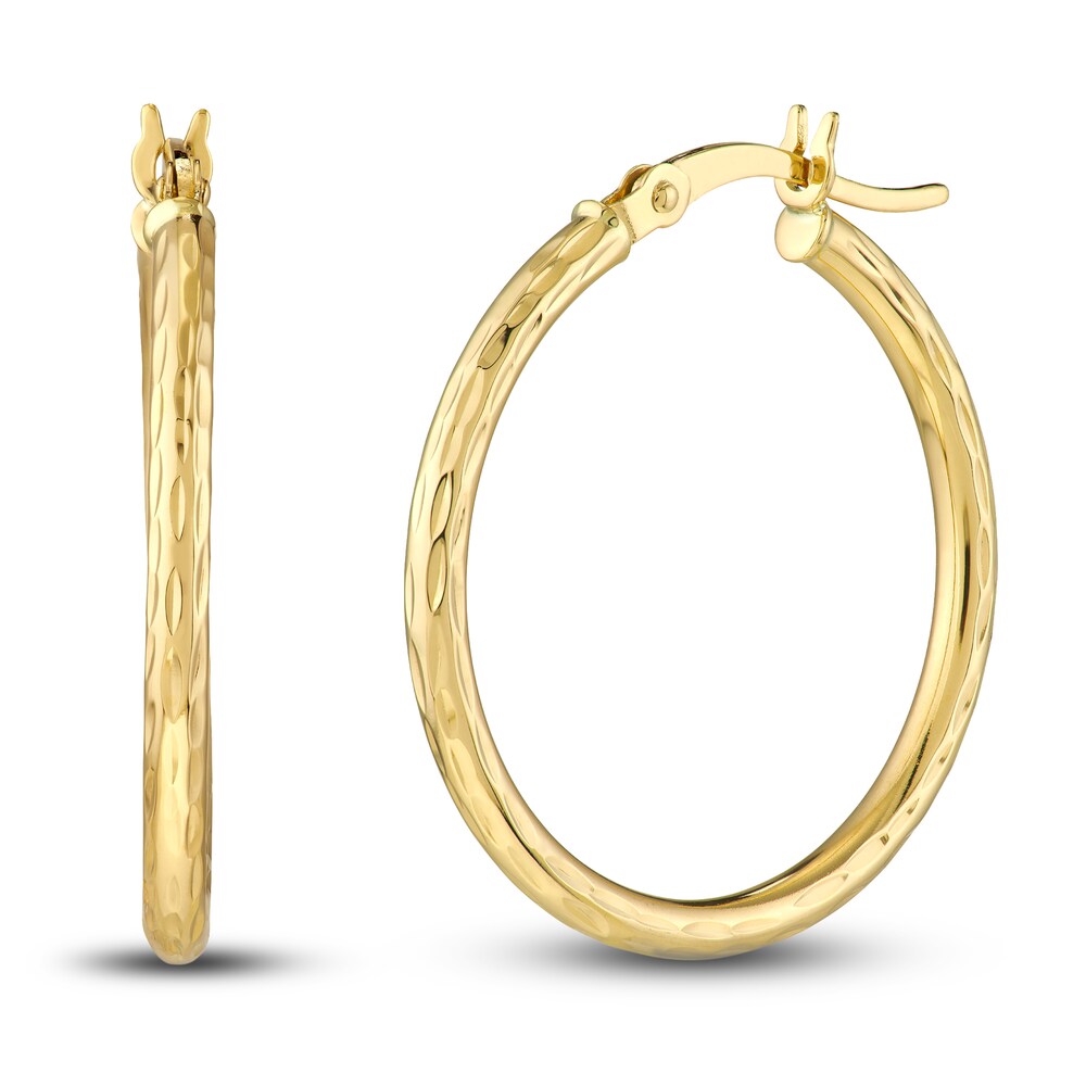 Diamond-Cut Round Hoop Earrings 14K Yellow Gold 25mm K6a9dBIk