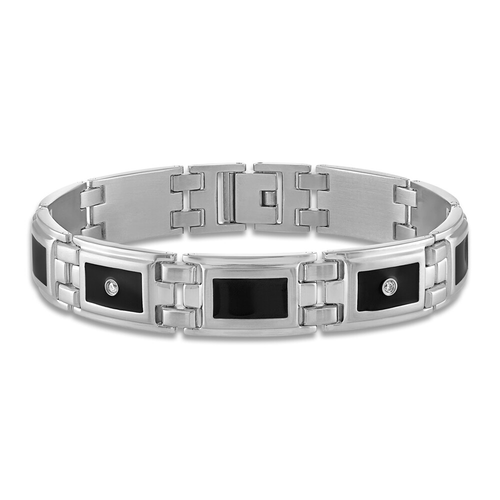 Men's Diamond Bracelet 1/8 ct tw Round Black Enamel/Stainless Steel 8.5" KBNm9l7y