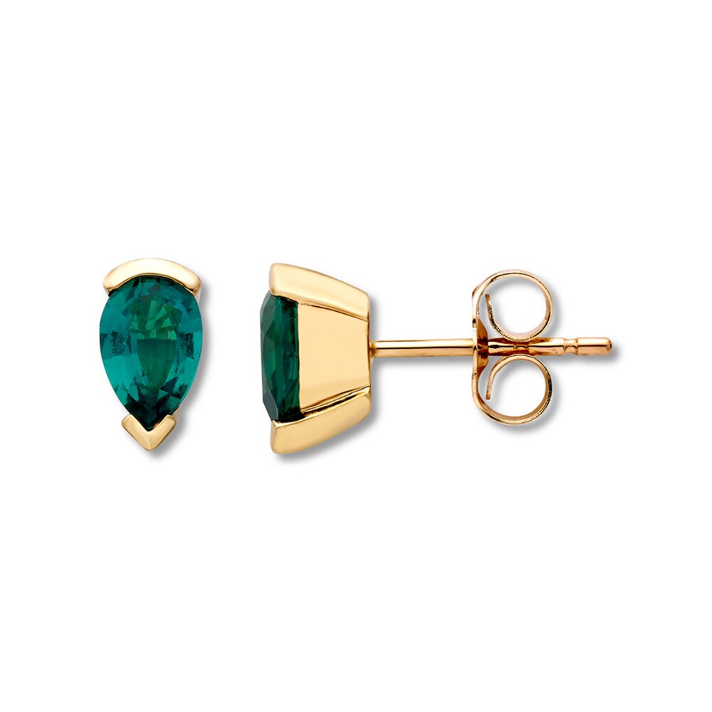 Lab-Created Emerald Earrings Pear-shaped 10K Yellow Gold KDeE0ZOg