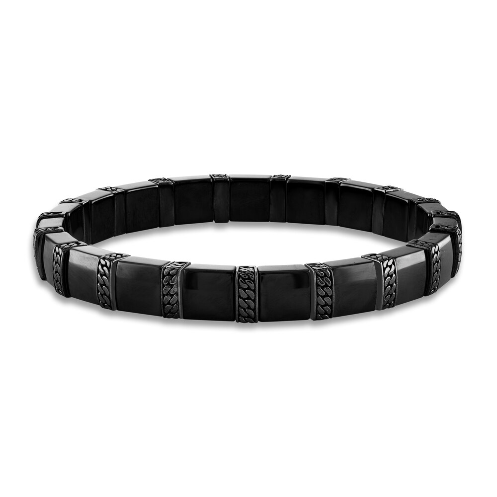 1933 by Esquire Men\'s Ceramic Bracelet Black Ruthenium-Plated Sterling Silver 8.5\" KDgibGuP