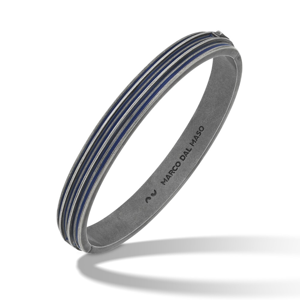 Marco Dal Maso Men\'s Acies Wide Bangle Bracelet Blue Enamel Sterling Silver 7\" KKA85CRT