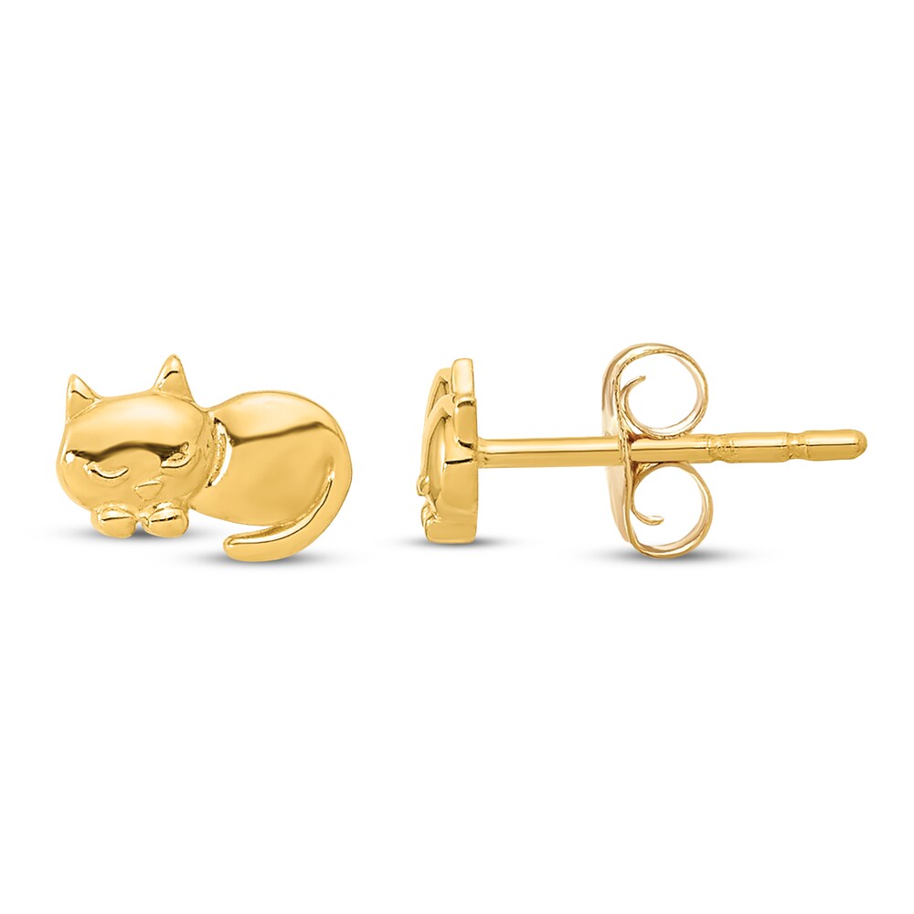 Cat Stud Earrings 14K Yellow Gold KPgaWgfB