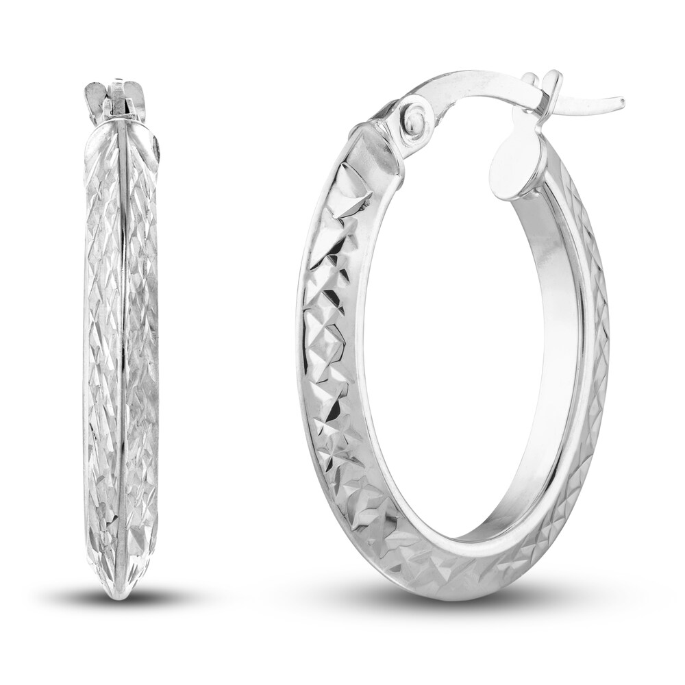 Diamond-Cut Knife Edge Hoop Earrings 14K White Gold 15mm KRod7jvc