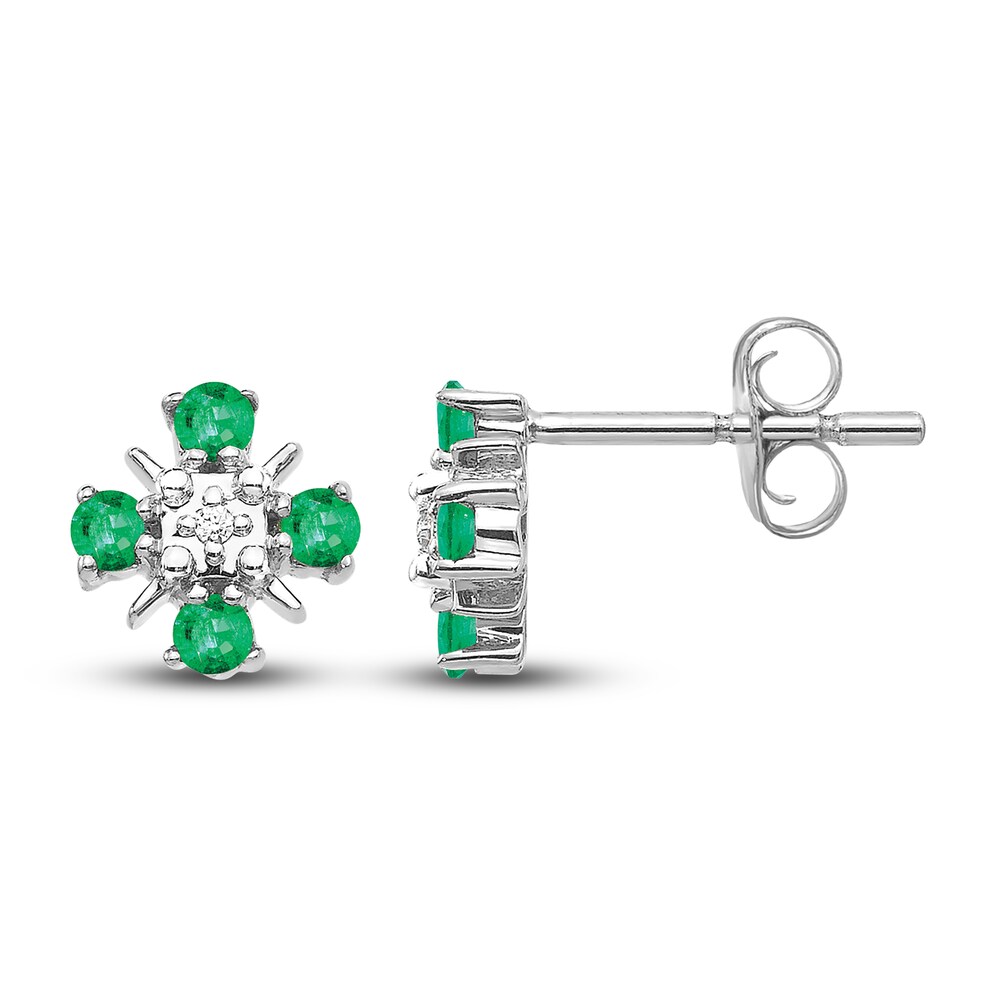 Natural Emerald Stud Earrings Diamond Accents 14K White Gold KRyyVikC