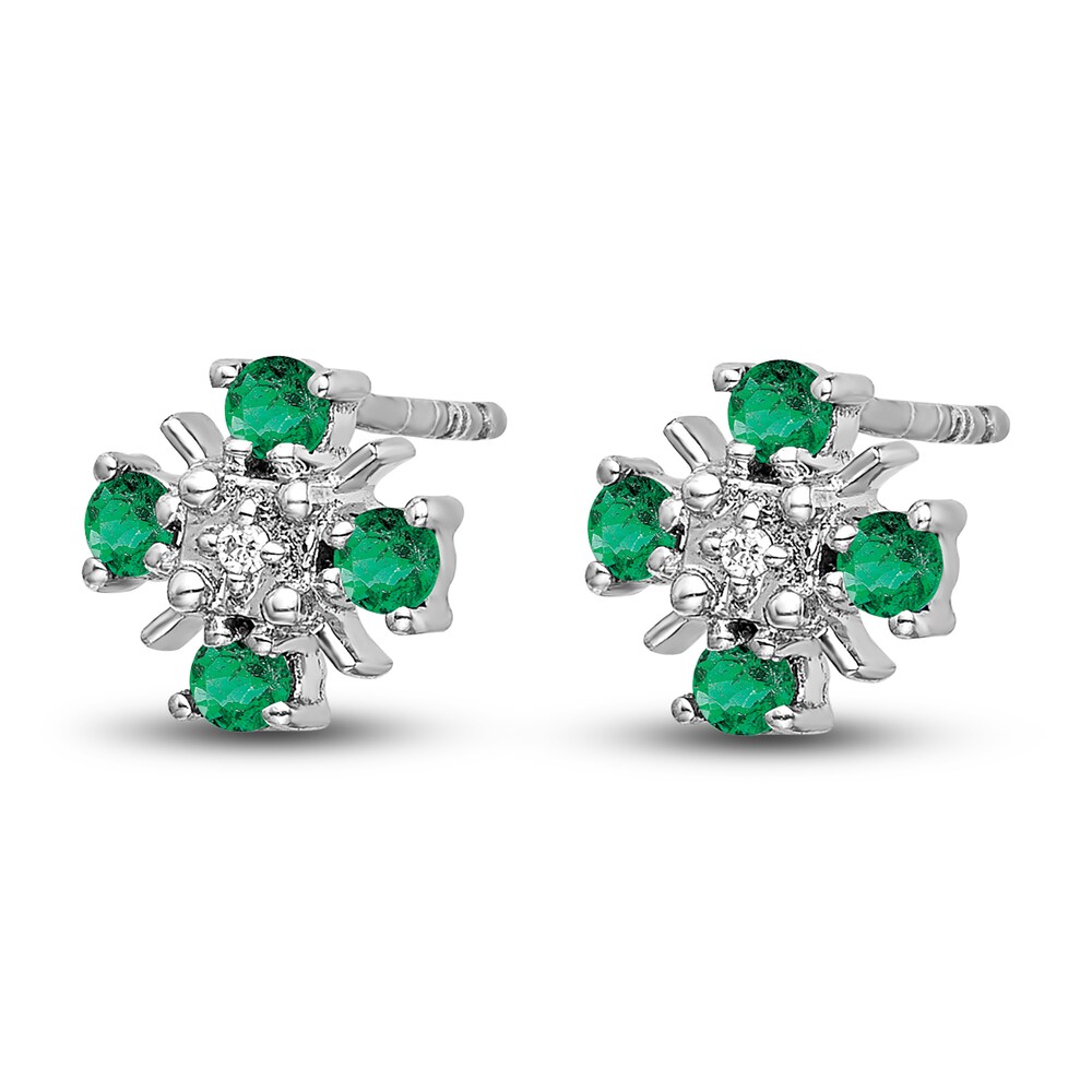 Natural Emerald Stud Earrings Diamond Accents 14K White Gold KRyyVikC