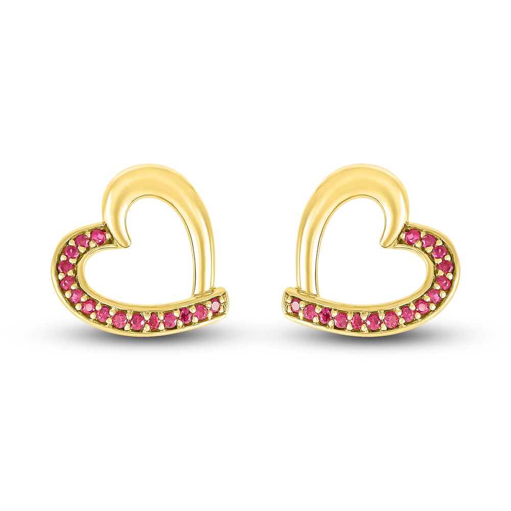 Lab-Created Ruby Heart Stud Earrings 10K Yellow Gold KXdwHEul