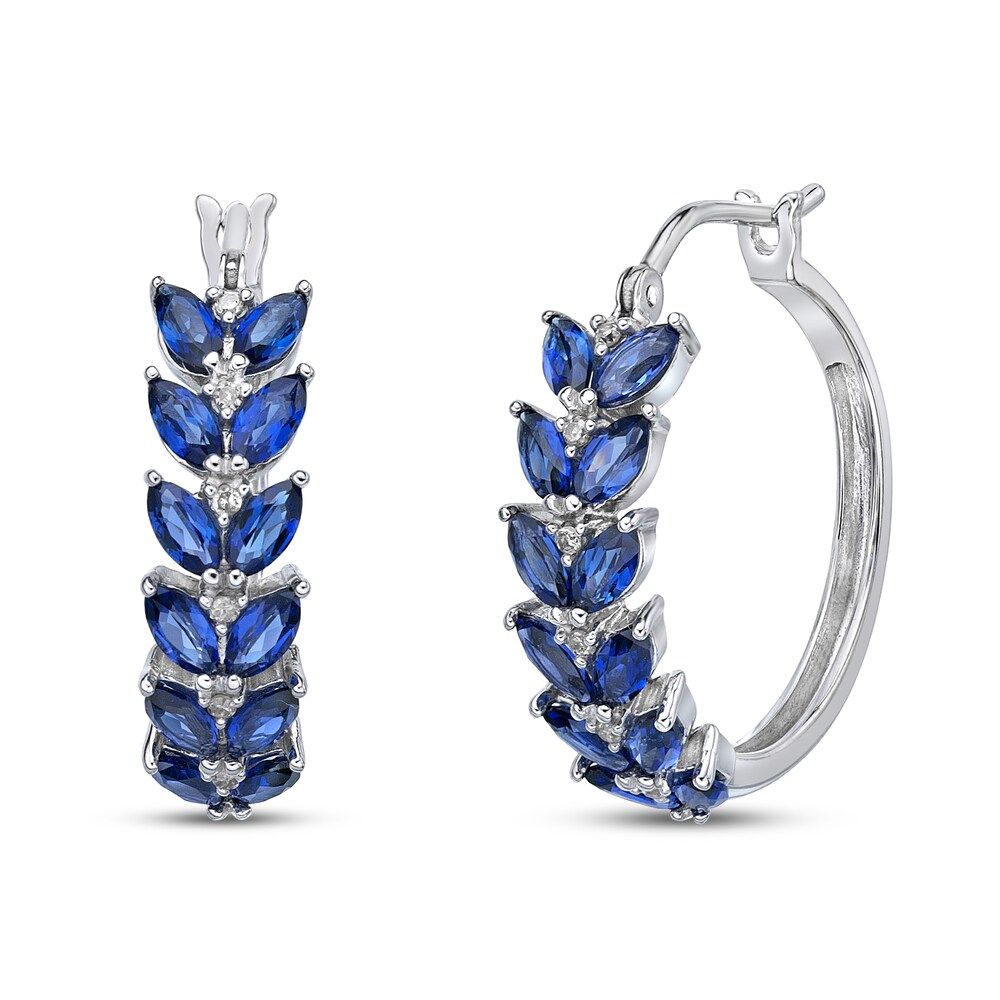 Lab-Created Ceylon Sapphire Earrings Diamond Accents 14K White Gold KYtQtyge