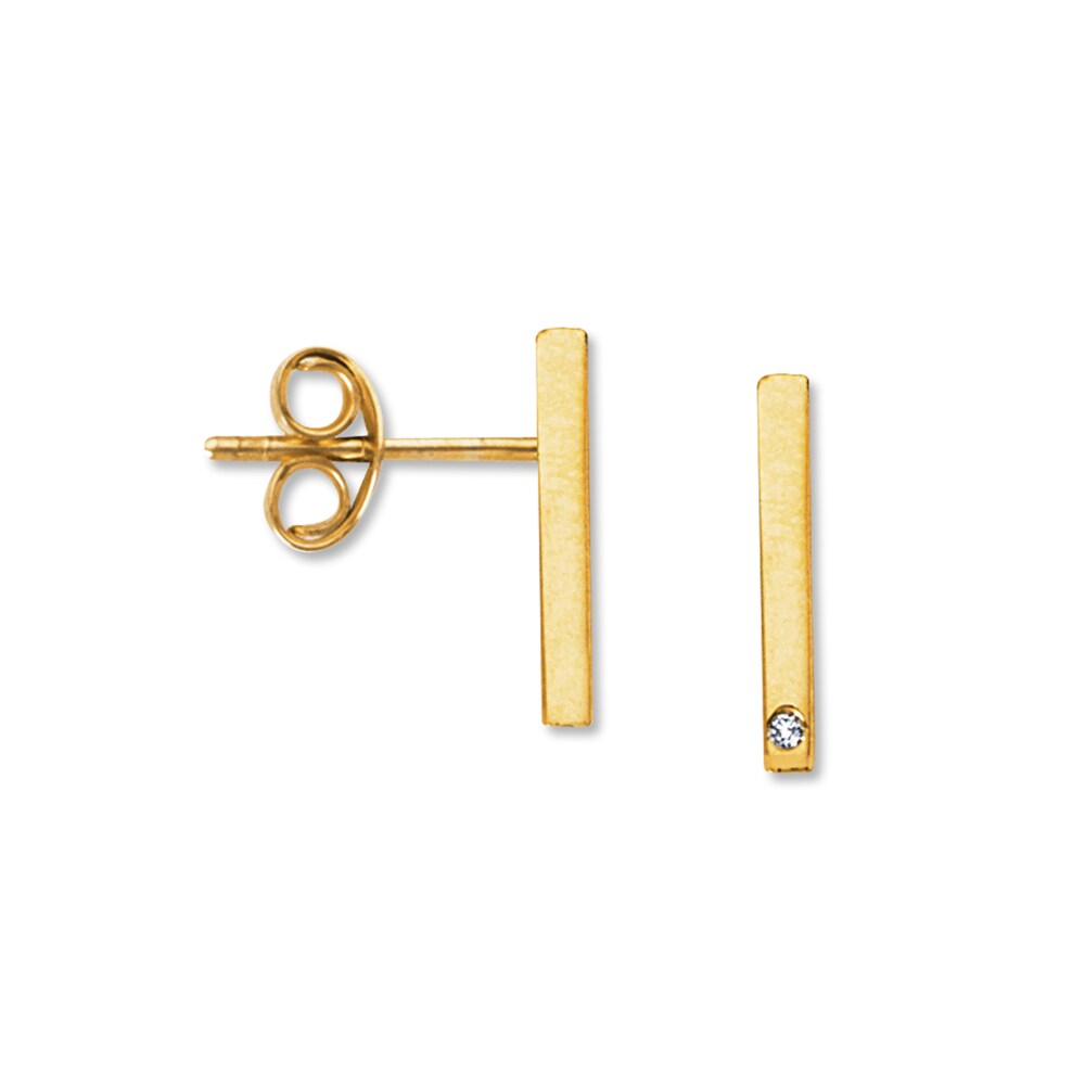 Bar Earrings Diamond Accents 14K Yellow Gold Kjhjr7Hg