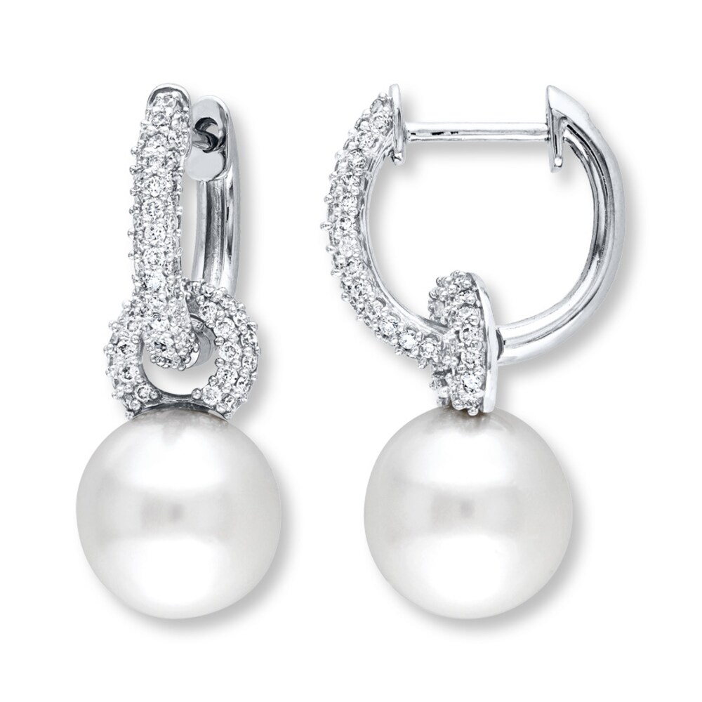 Cultured Pearl Earrings 1/2 ct tw Diamonds 14K White Gold Kl47TVth