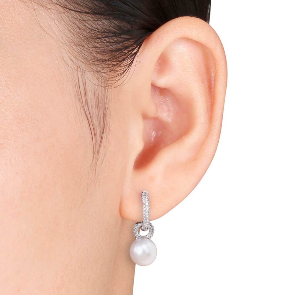 Cultured Pearl Earrings 1/2 ct tw Diamonds 14K White Gold Kl47TVth