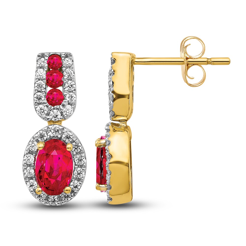 Natural Ruby Dangle Earrings 1/3 ct tw Diamonds 14K Yellow Gold KlonyeT4