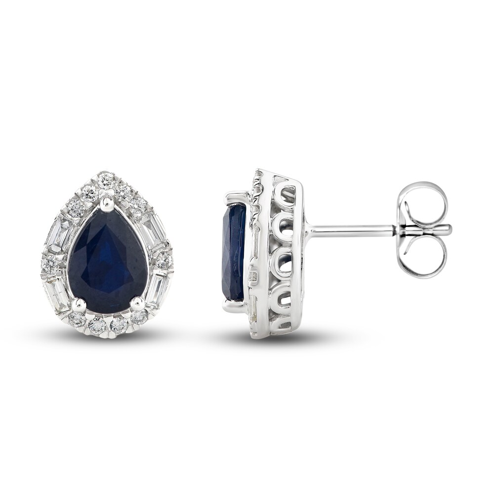 Natural Blue Sapphire Earrings 1/3 ct tw Diamonds 14K White Gold Kuf6ZyCS