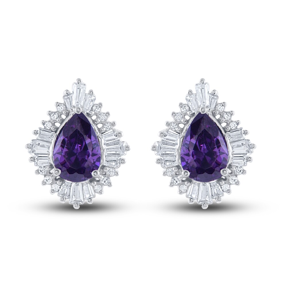 Natural Amethyst Earrings 1/5 ct tw Diamonds 14K White Gold KvnEZHeC