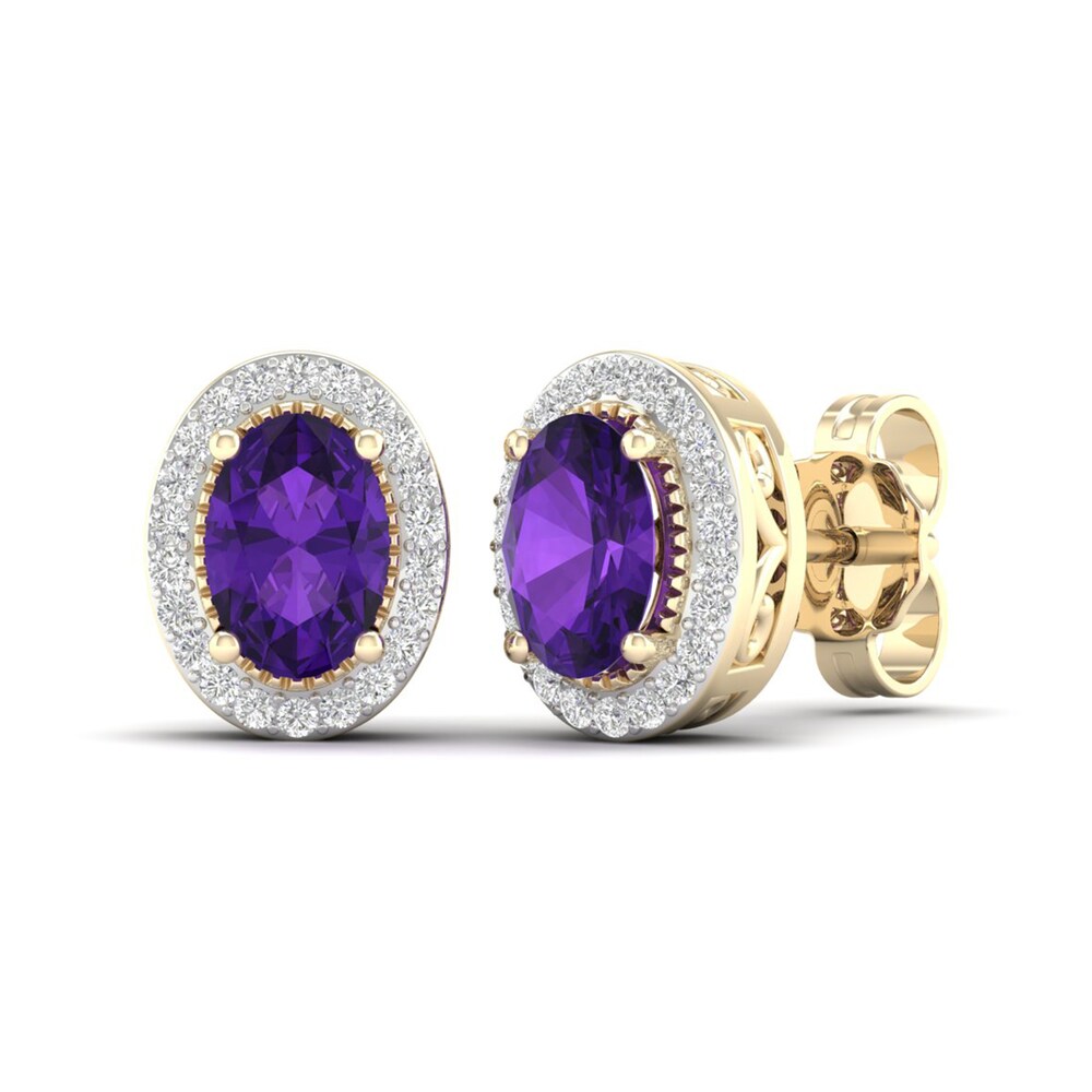 Natural Amethyst & Lab-Created White Sapphire Stud Earrings 10K Yellow Gold L2DWluoy