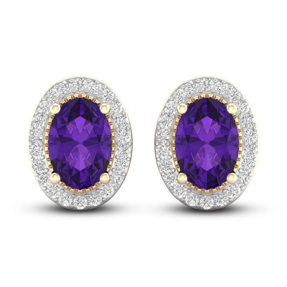 Natural Amethyst & Lab-Created White Sapphire Stud Earrings 10K Yellow Gold L2DWluoy