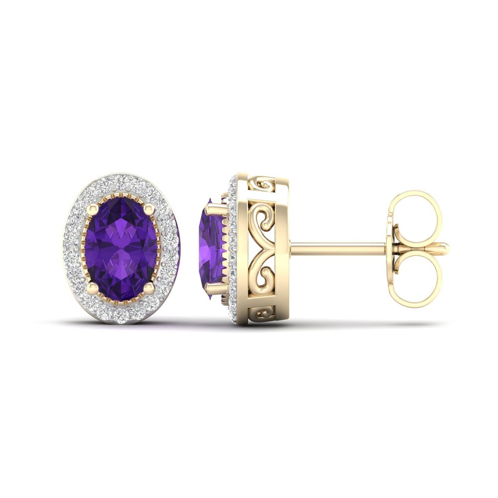 Natural Amethyst & Lab-Created White Sapphire Stud Earrings 10K Yellow Gold L2DWluoy